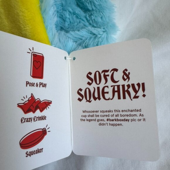 NWT Bark Box THE HOWLEY GRAIL Plush Dog Toy, Yellow + Blue, M-L (20+ lbs) - Picture 11 of 16